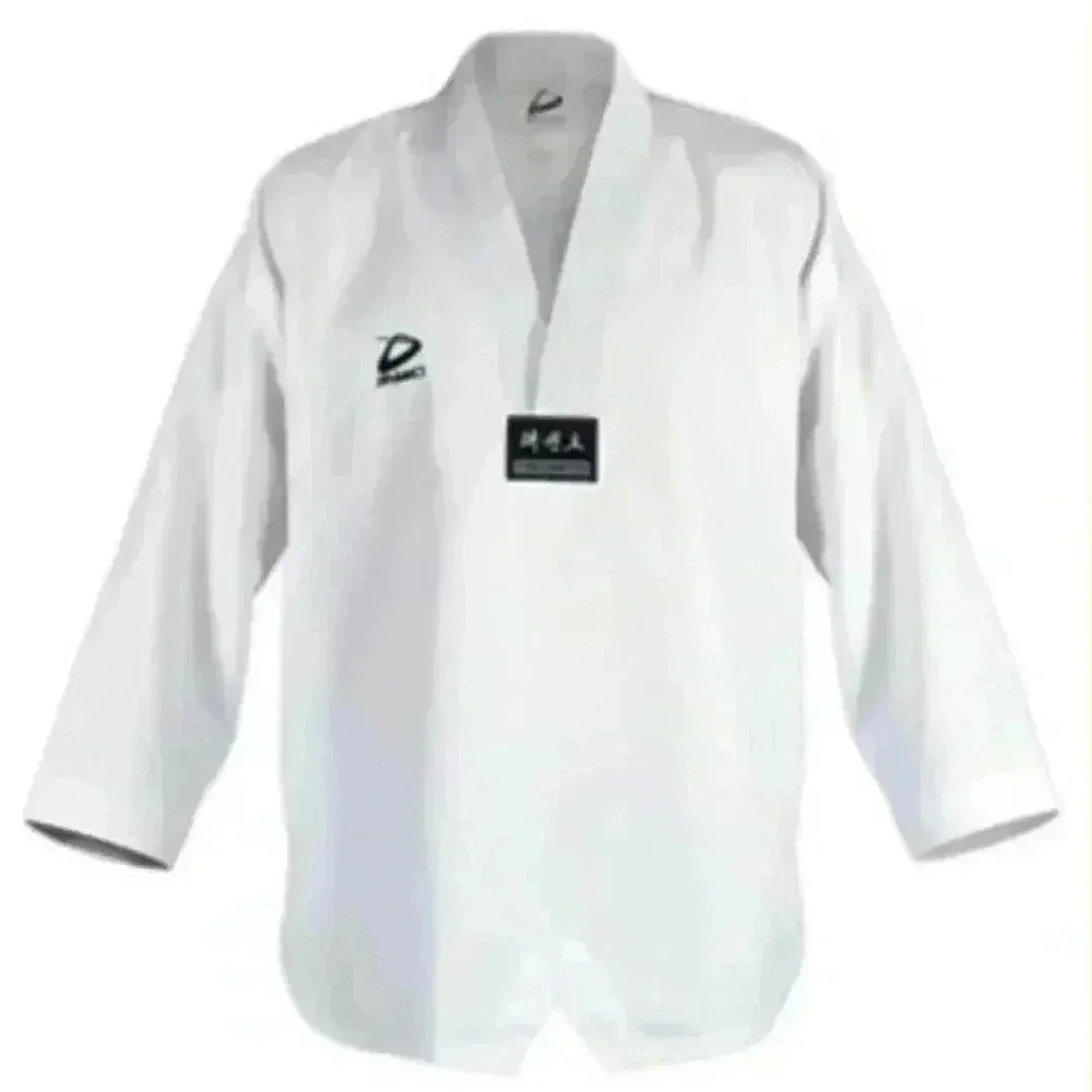 GENESIS TAEKWONDO WHITE V NECK SPLIT HEMLINE TOO W/BELT ELASTIC WAIST PANT 4/180 - Picture 2 of 10